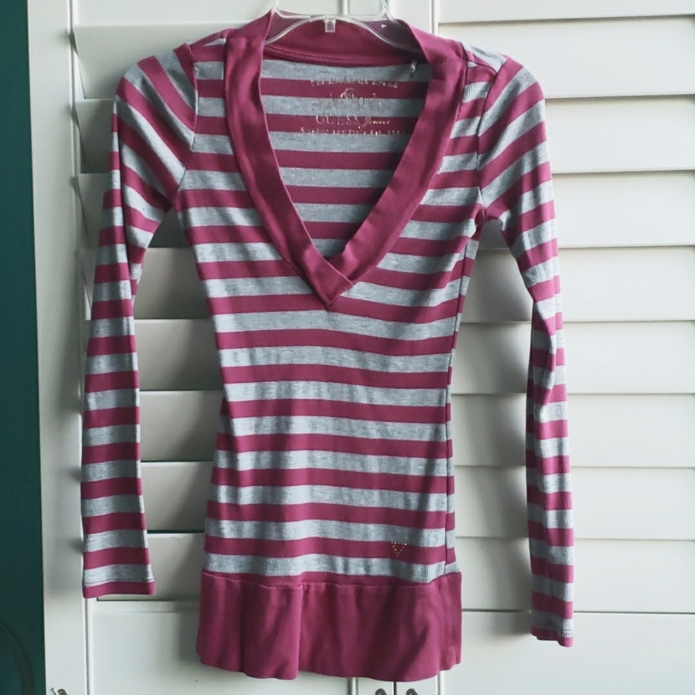 Guess Small S Maroon/Pink and Grey long sleeved top